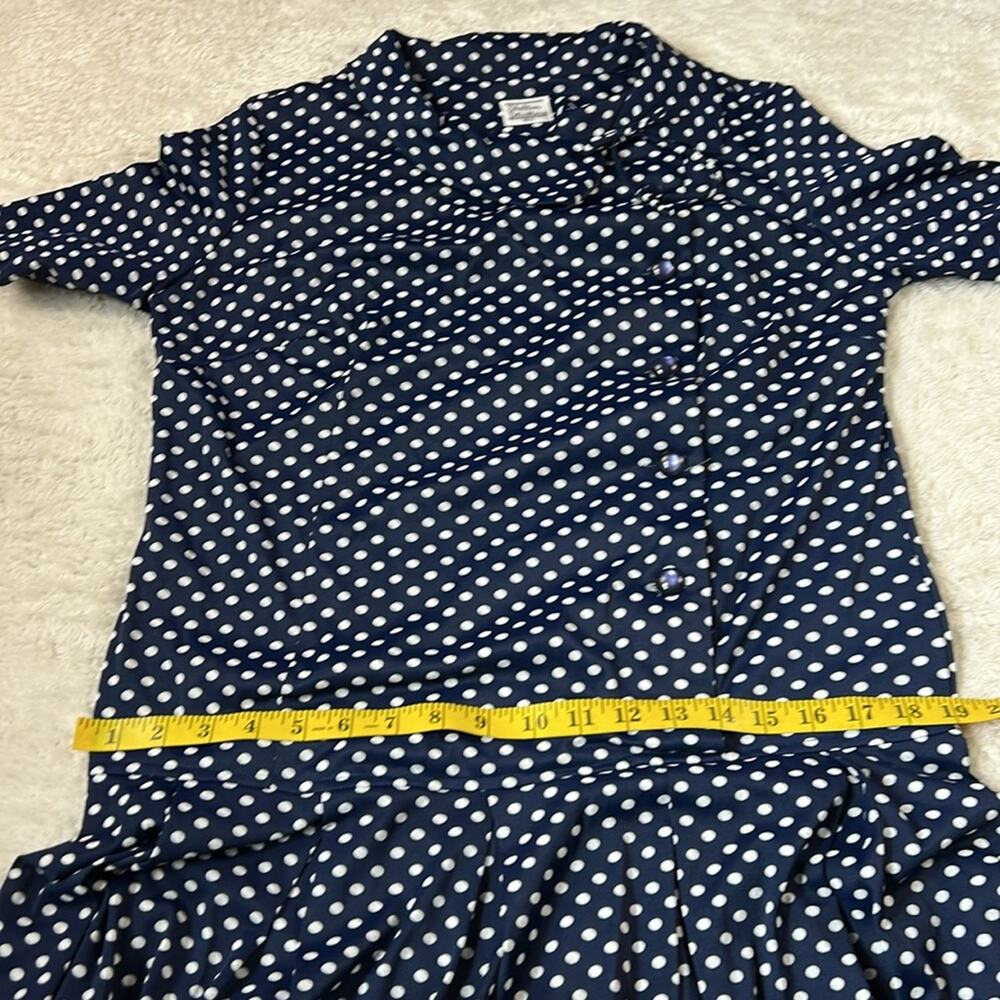 Vintage 60s Shelton Stroller drop waist polka dot midi dress, 16 1/2 - Picture 7 of 8